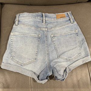 Garage light blue high-waisted denim shorts. Size 0 / short.